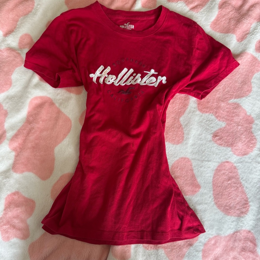 Hollister Red Script Logo Short Sleeve Tee